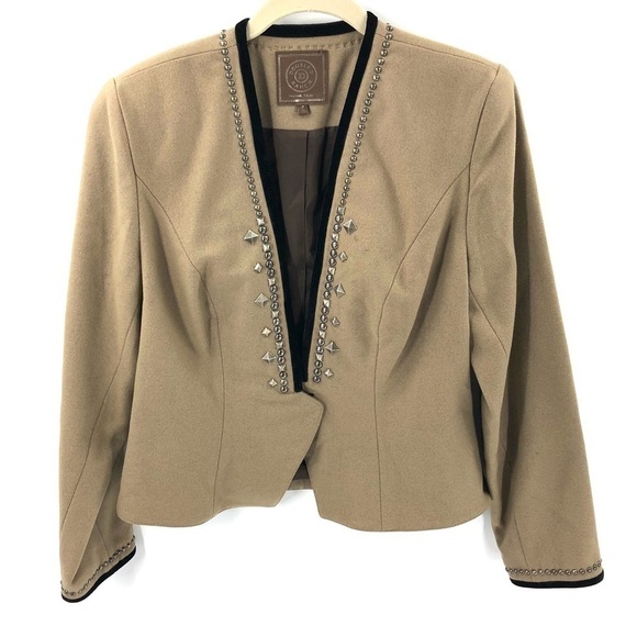 Double D Ranch Wool Blend Jacket Studded Western Blazer Long Sleeve Tan Sz Small - Picture 1 of 11